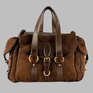 YVES SAINT LAURENT Brown Shearling Leather Shoulder Handbag